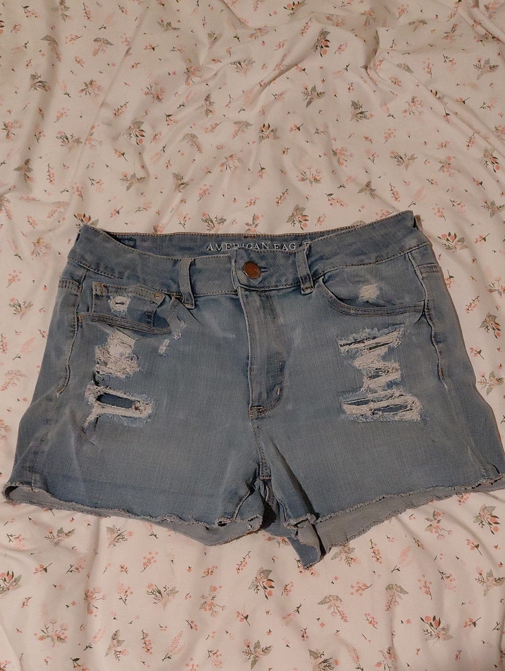 American Eagle Outfitters Light Blue Distressed Denim Cutoff Shorts